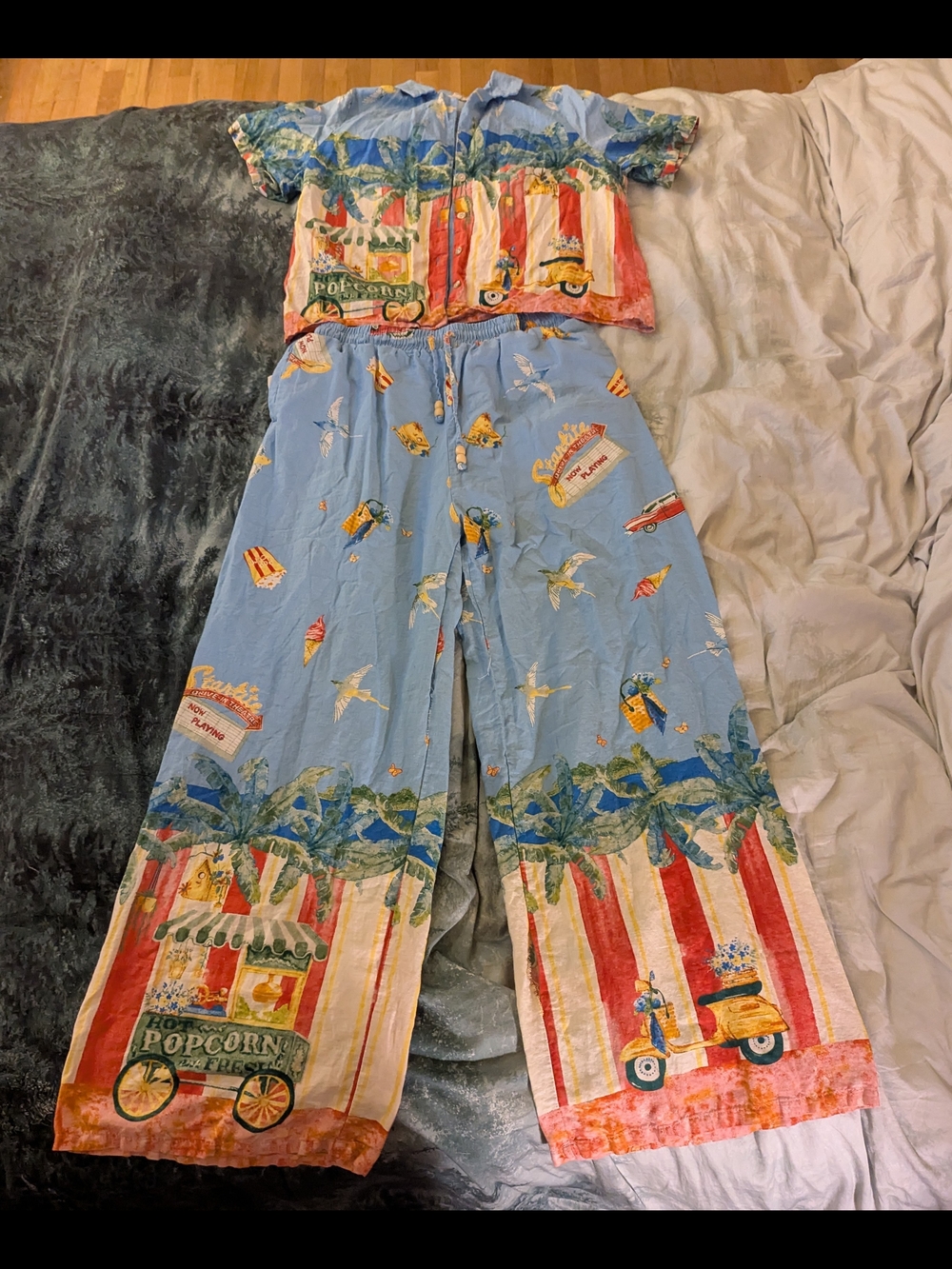 Christian Siriano Carnival-Print Wide Leg Pants And Button Down Top - Set